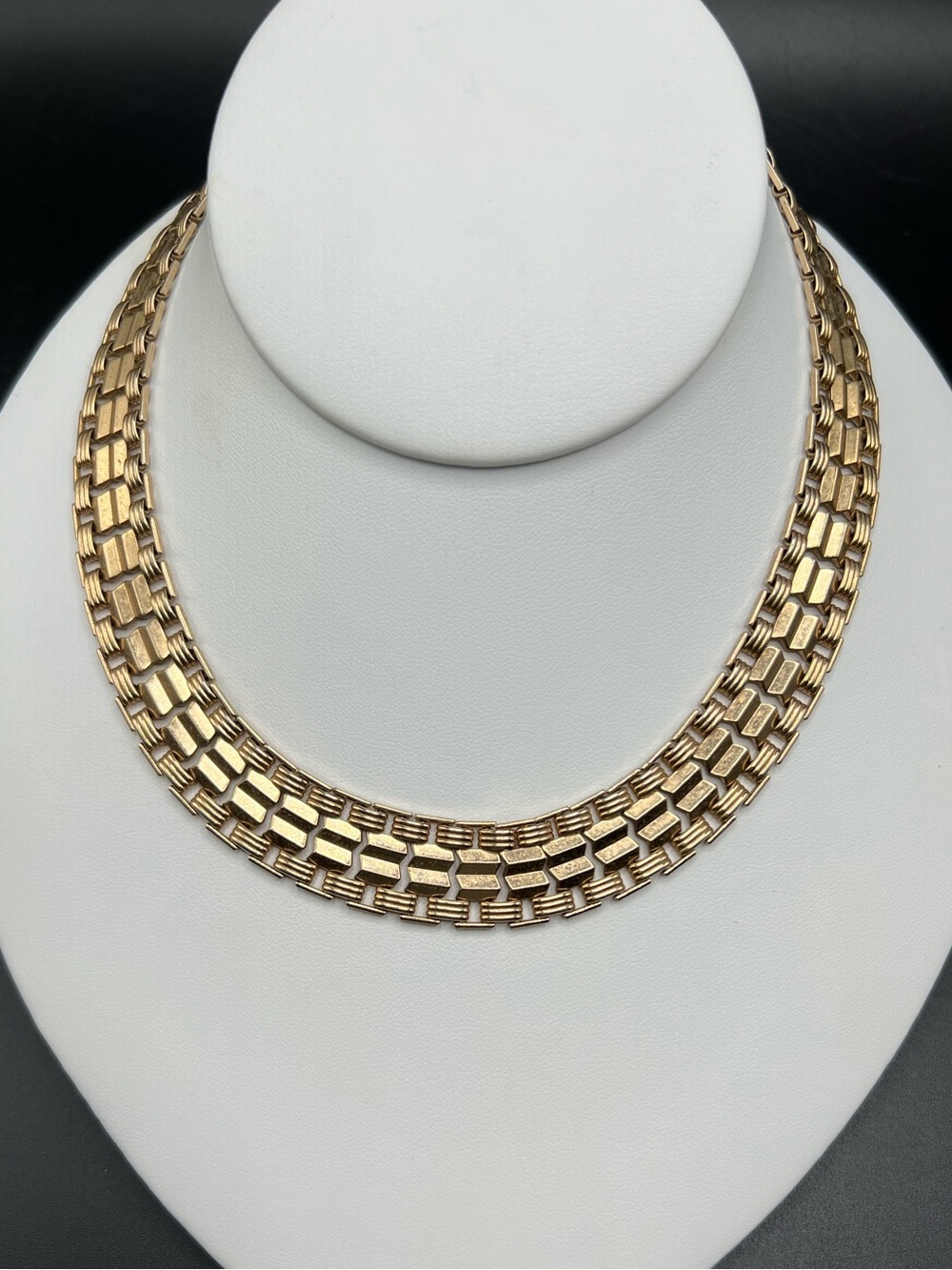 Vintage SAC Gold Tone Wide Link Necklace Collar Retro Mid Century Signed